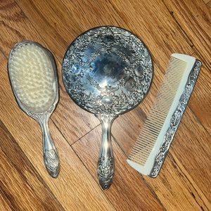 Vintage silver plated brush and mirror